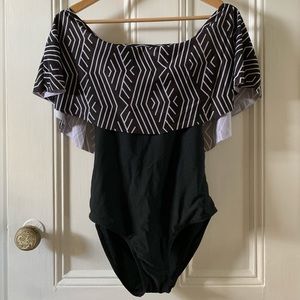 Off the shoulder, one piece swimsuit